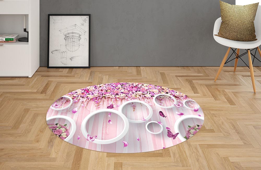 3D Ковер «Ниспадающие цветы с кругами»   Овальный 2