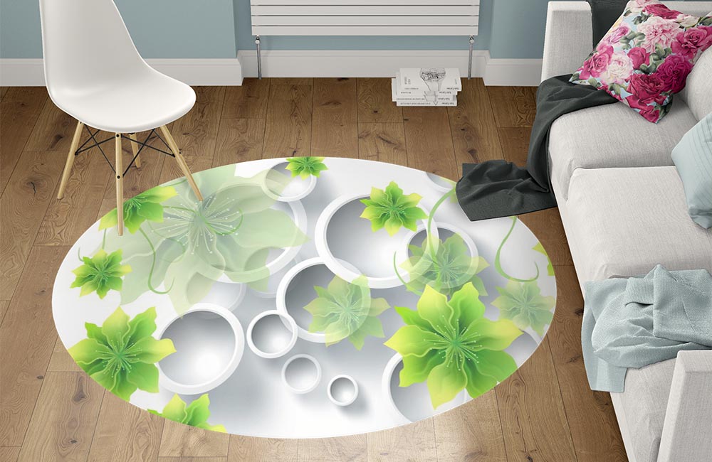 3D Ковер «Объёмные цветы в кругах»   Круглый 1