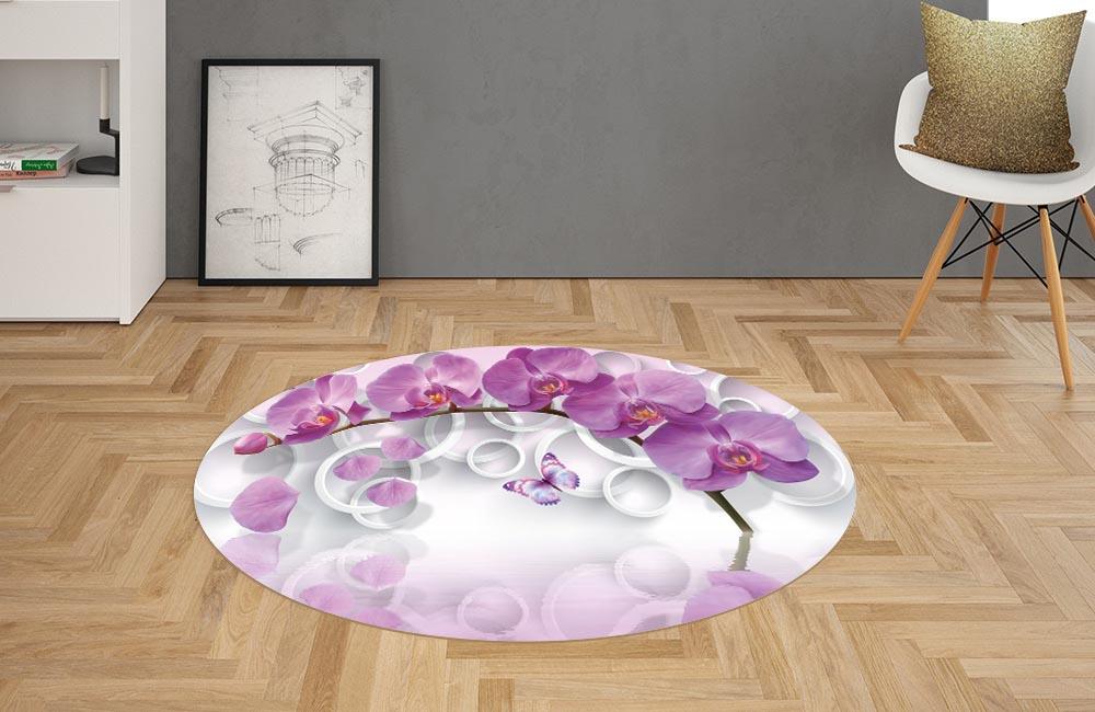 3D Ковер «Орхидея с объемными кругами»   Овальный 2
