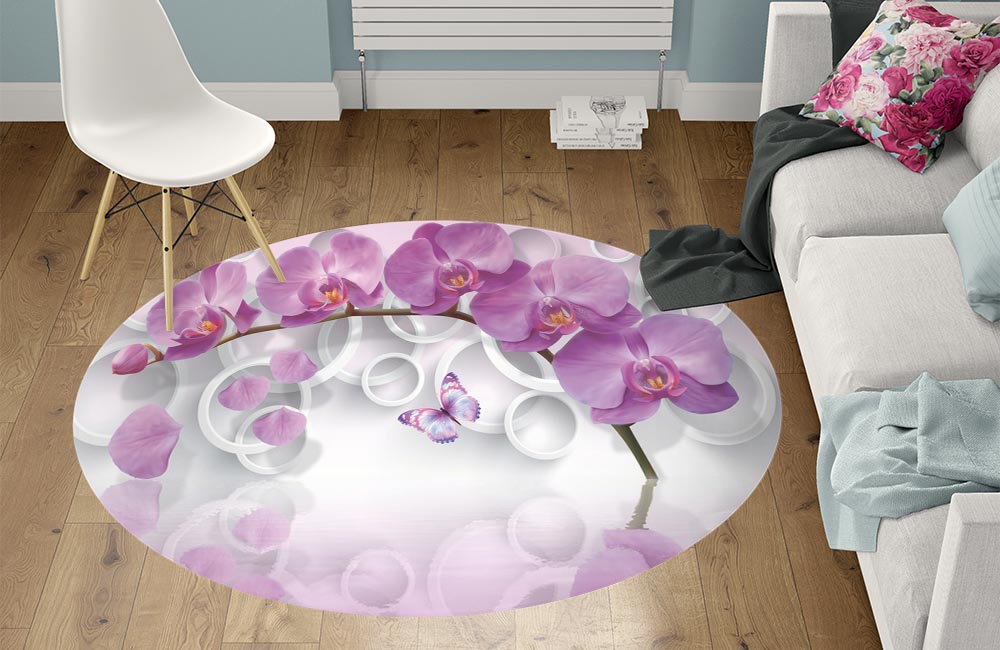 3D Ковер «Орхидея с объемными кругами»   Круглый 1