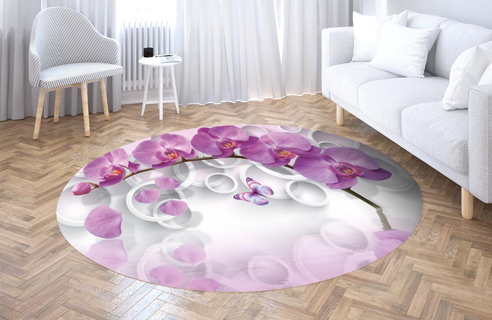 3D Ковер «Орхидея с объемными кругами»   Круглый 3