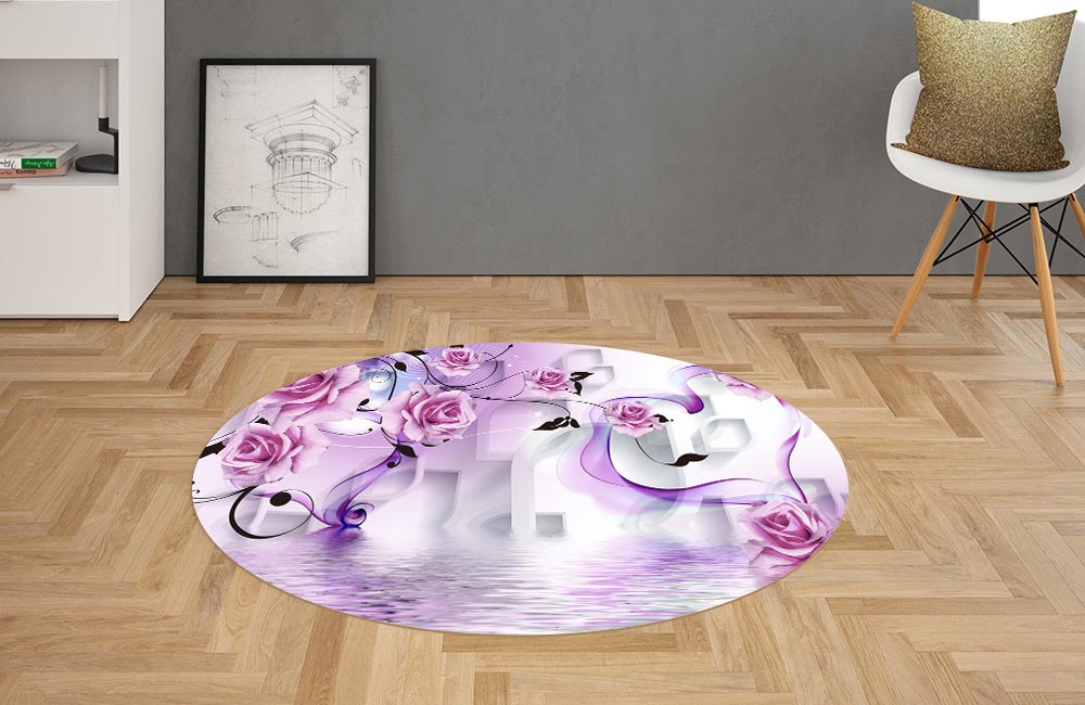 3D Ковер «Розовые цветы над водой отражение»  Овальный 2