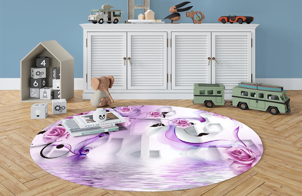 3D Ковер «Розовые цветы над водой отражение»  Овальный 3