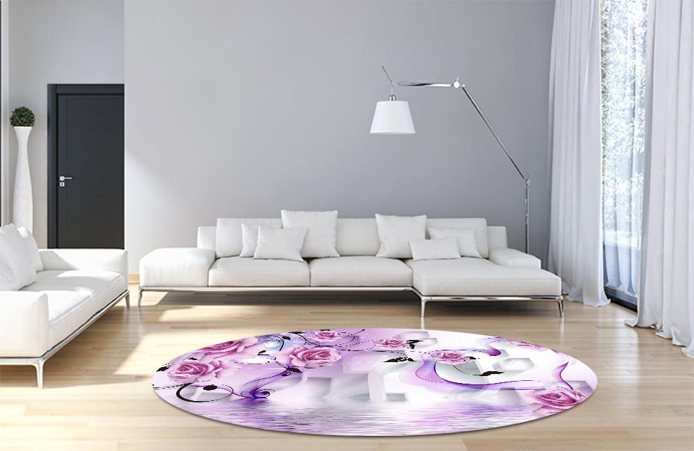 3D Ковер «Розовые цветы над водой отражение»  Круглый 4