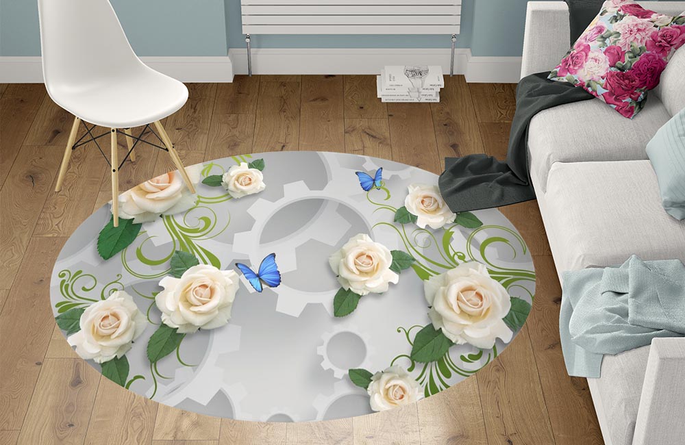 3D Ковер «Розы с шестеренками »   Круглый 1