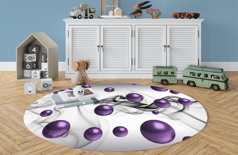 3D Ковер «Фиолетовые шары и дымка»   Овальный 3
