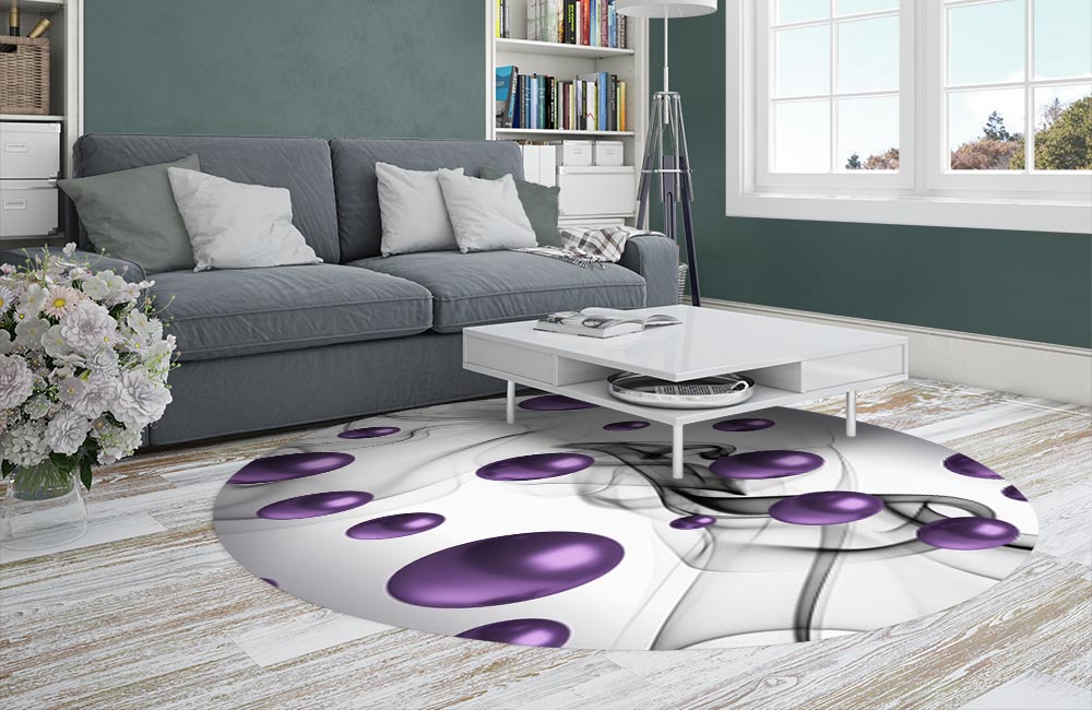 3D Ковер «Фиолетовые шары и дымка»   Круглый 2