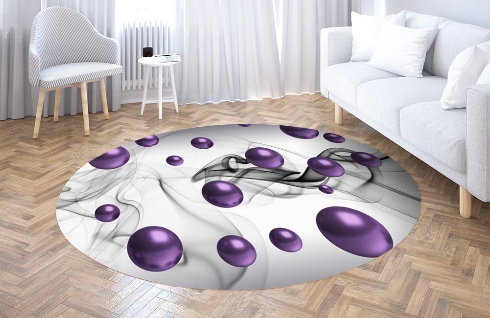 3D Ковер «Фиолетовые шары и дымка»   Круглый 3
