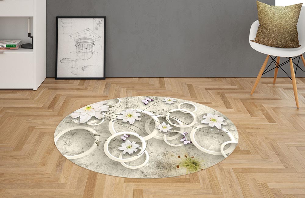3D Ковер «Лилии на объемном винтажном фоне» Овальный 2