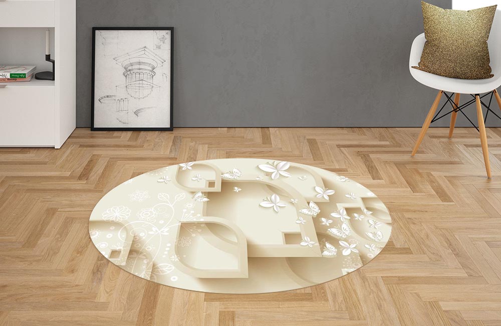 3D Ковер «Объемная кремовая композиция с бабочками» Овальный 2