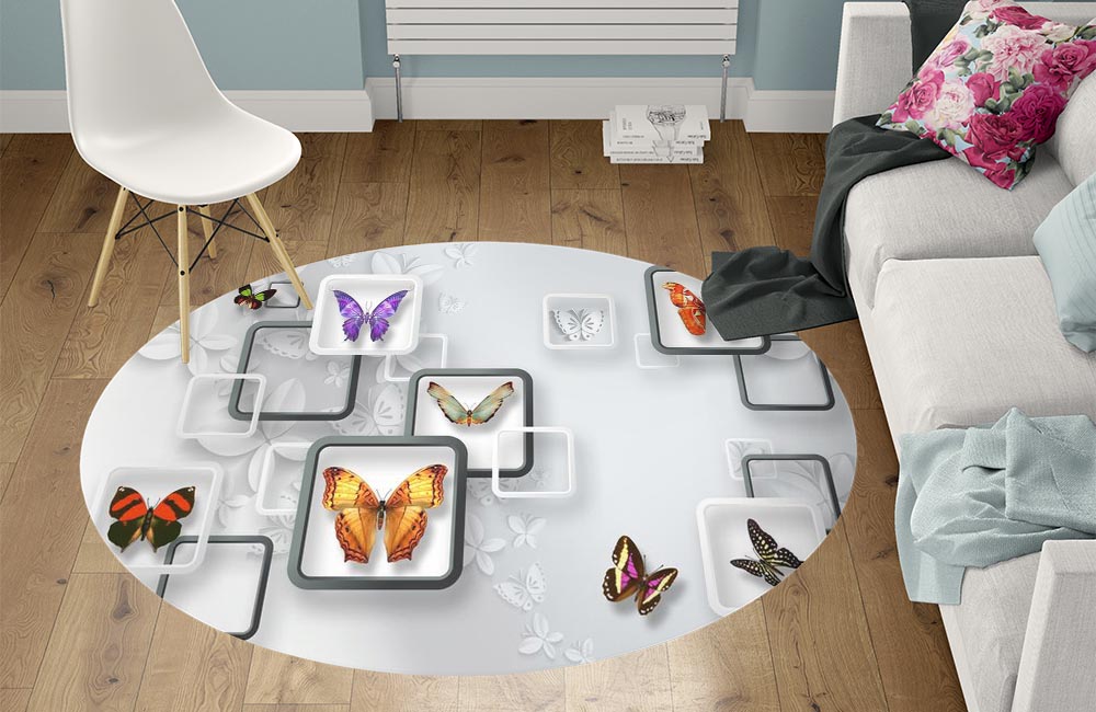 3D Ковер «Яркие бабочки на объемном фоне» Круглый 1