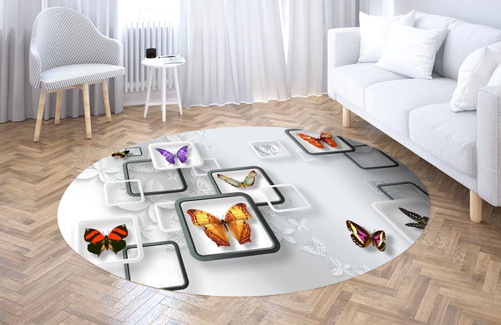3D Ковер «Яркие бабочки на объемном фоне» Круглый 3