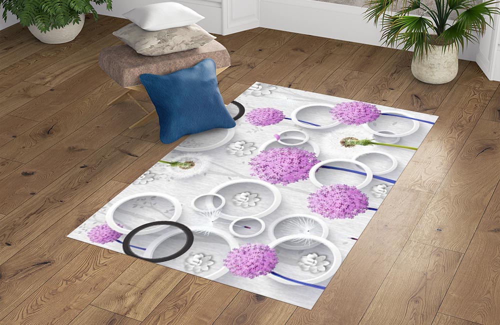 3D Ковер «Лиловые одуванчики с объемными кольцами» Прямоугольный 4