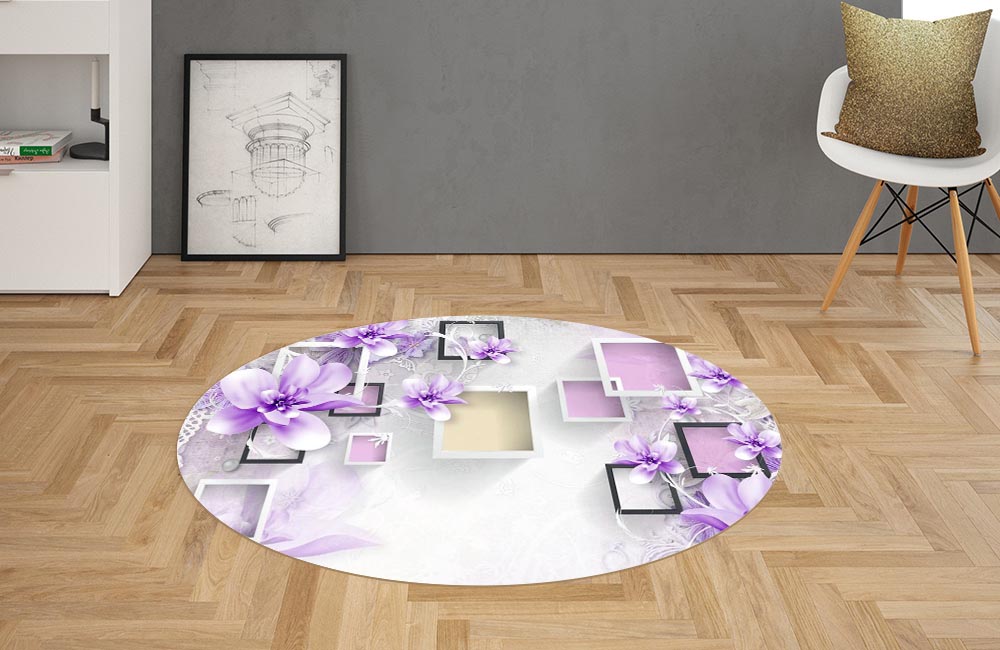 3D Ковер «Обьемная цветочная композиция в сиреневых тонах» Овальный 2