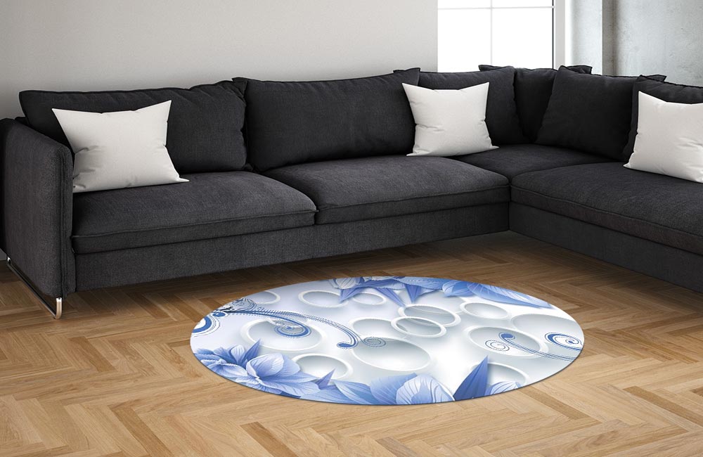 3D Ковер «Синие цветы на фоне с кругами» Овальный 1