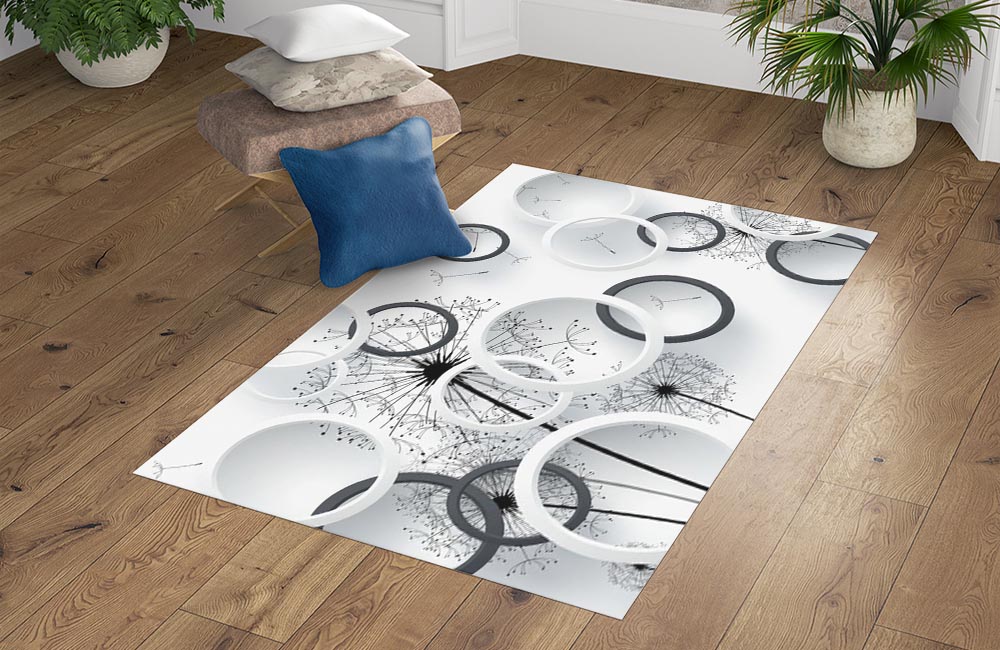 3D Ковер «Черно-белая объемная композиция с одуванчиками» Прямоугольный 4