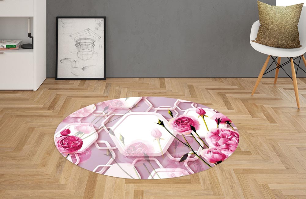 3D Ковер «Многослойная композиция с розами» Овальный 2