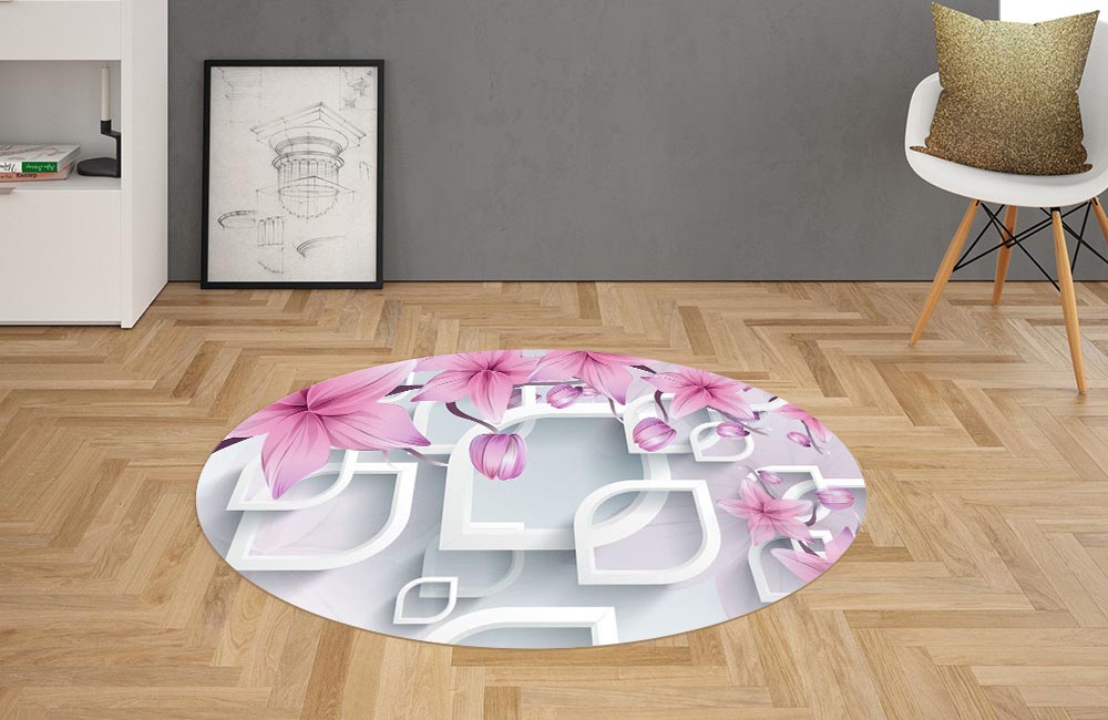 3D Ковер «Цветочные ветви в нежно-розовых тонах» Овальный 2