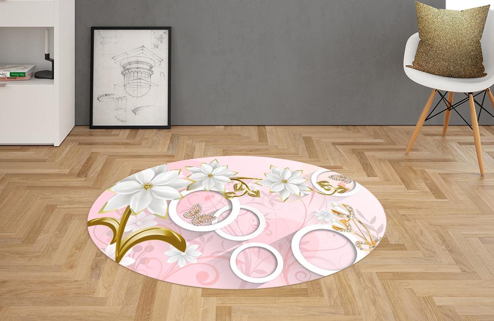 3D Ковер «Фарфоровые цветы с ювелирными цветами и бабочками» Овальный 2