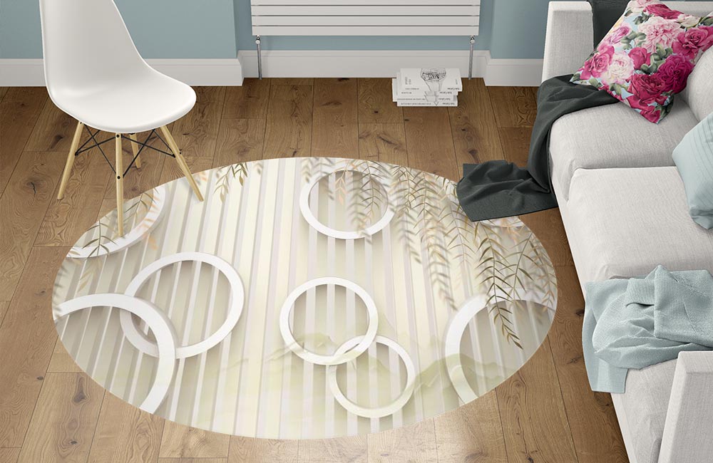 3D Ковер «Веточки ивы с объемными кругами» Круглый 1