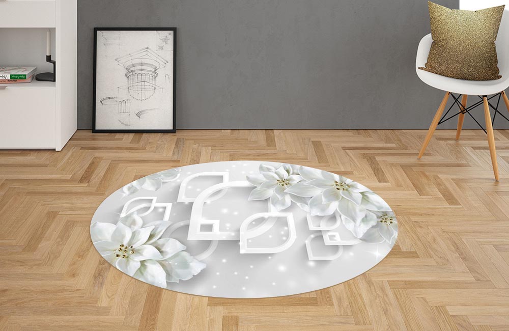 3D Ковер «Белоснежные фарфоровые цветы» Овальный 2