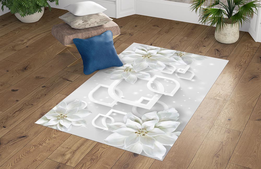 3D Ковер «Белоснежные фарфоровые цветы» Прямоугольный 4