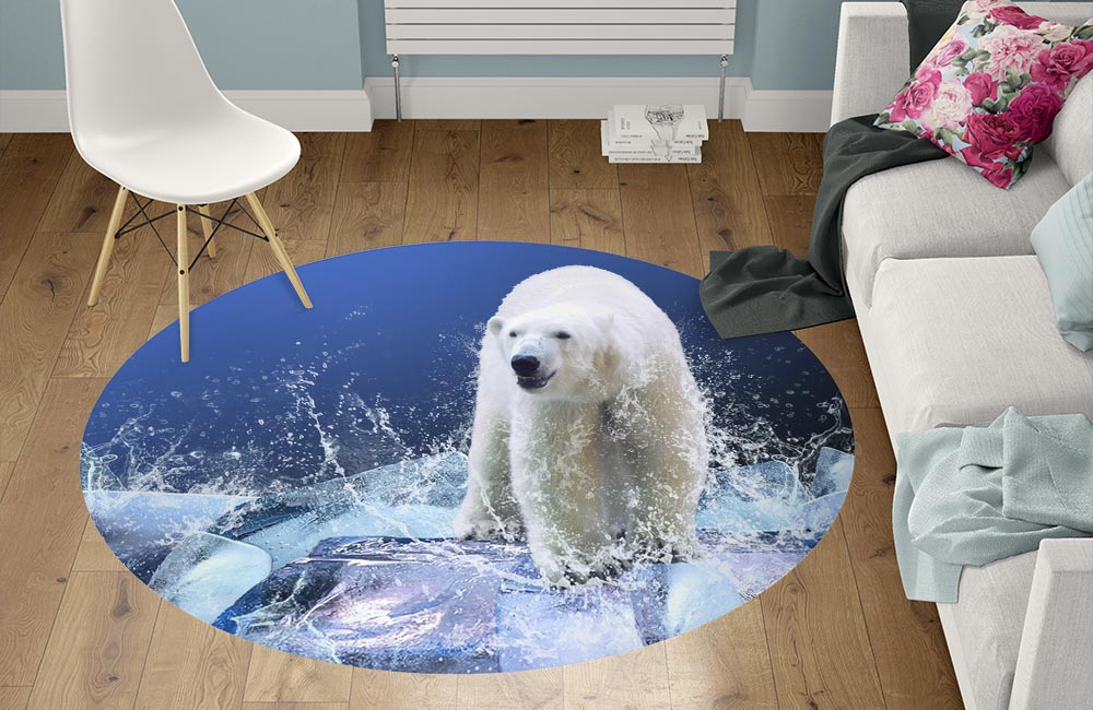 3D Ковер «Белый медведь на льдине» Круглый 1