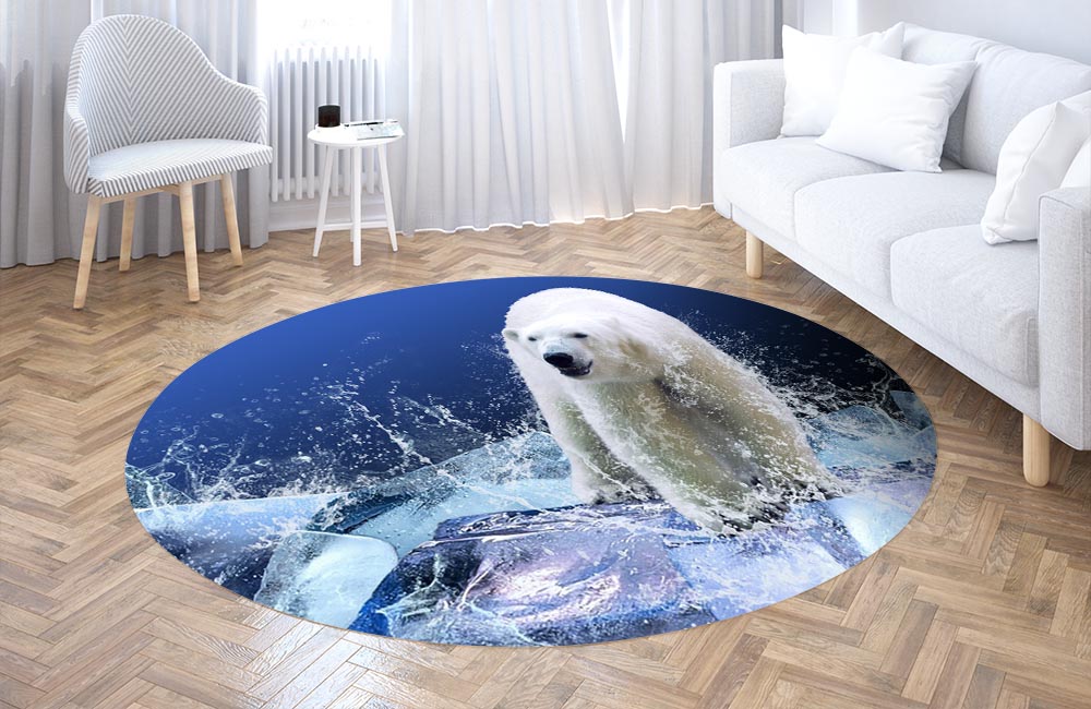3D Ковер «Белый медведь на льдине» Круглый 3