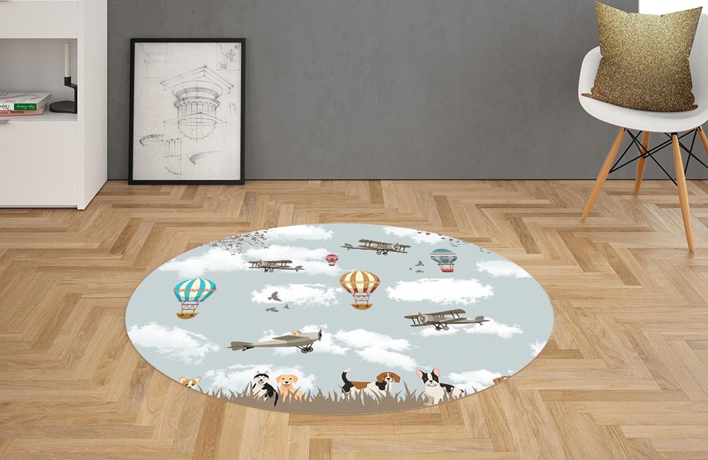 3D Ковер «Воздушные шары с собачками» Овальный 2