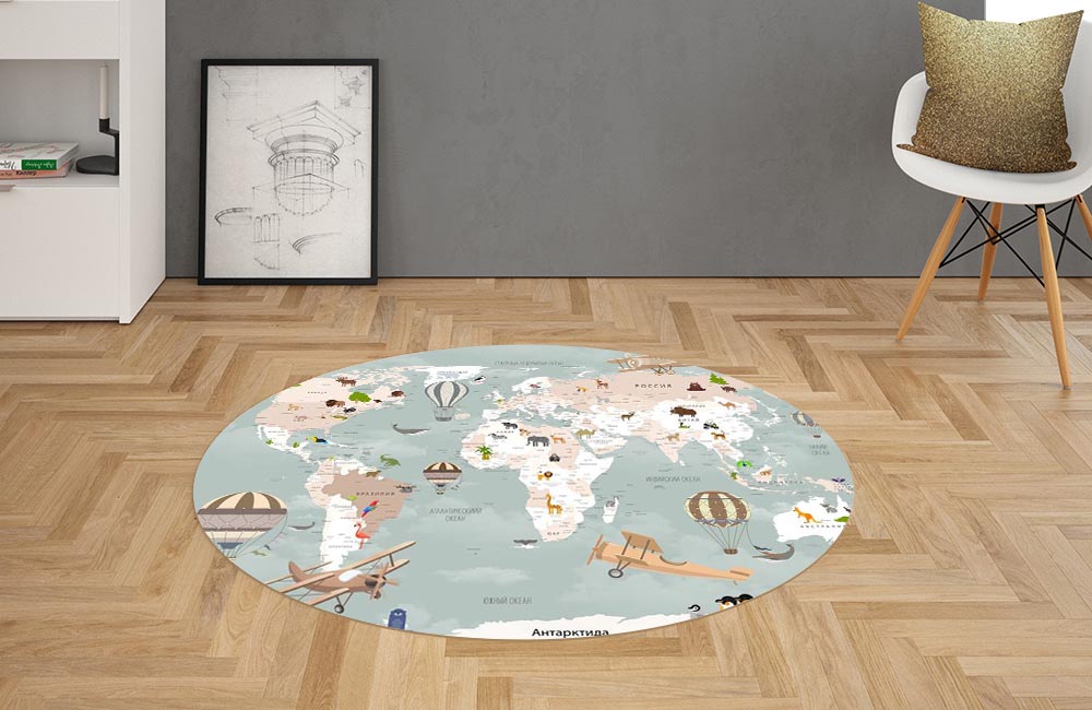 3D Ковер «Карта для детской с самолетами» Овальный 2