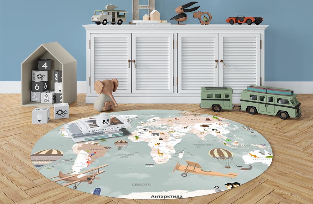 3D Ковер «Карта для детской с самолетами» Овальный 3