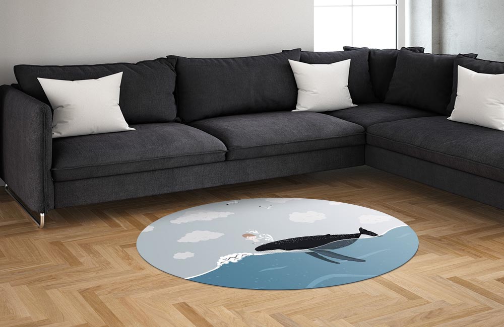 3D Ковер «Мальчик и кит» Овальный 1