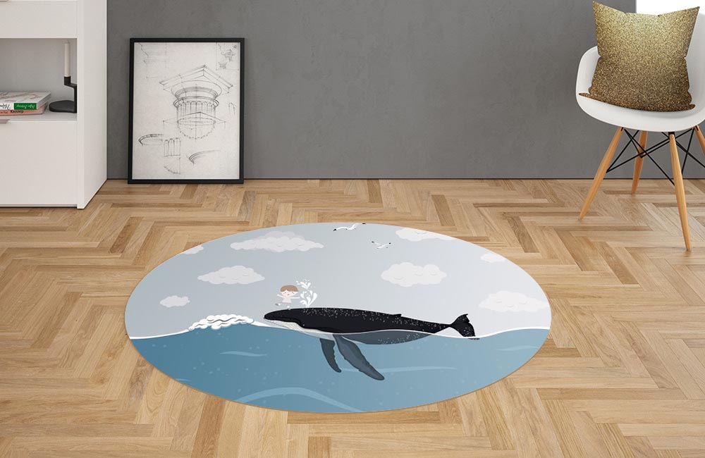 3D Ковер «Мальчик и кит» Овальный 2