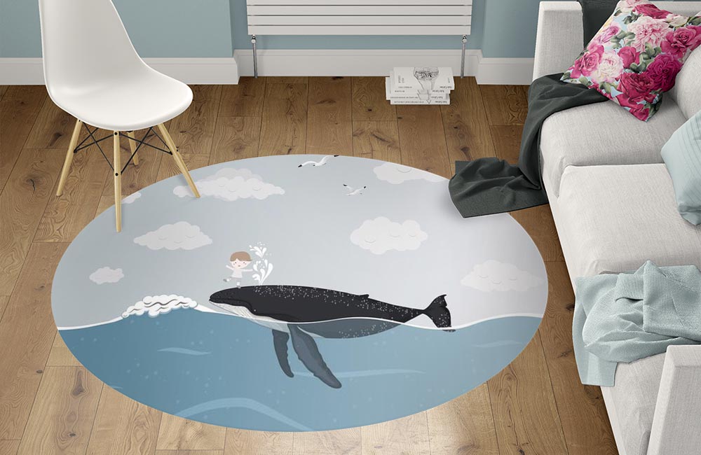 3D Ковер «Мальчик и кит» Круглый 1