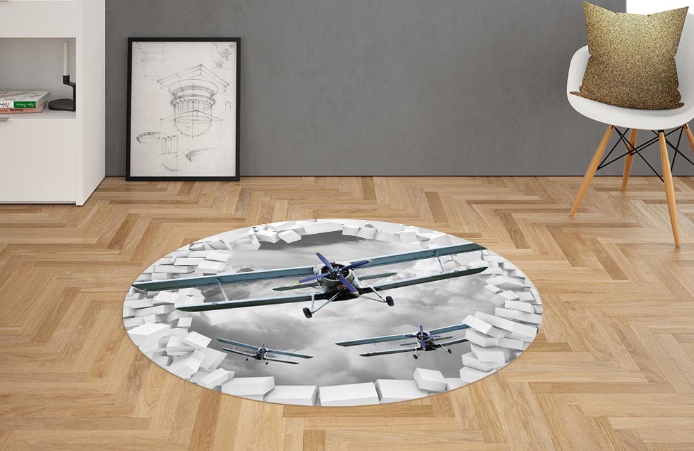 3D Ковер «Самолеты сквозь стену» Овальный 2