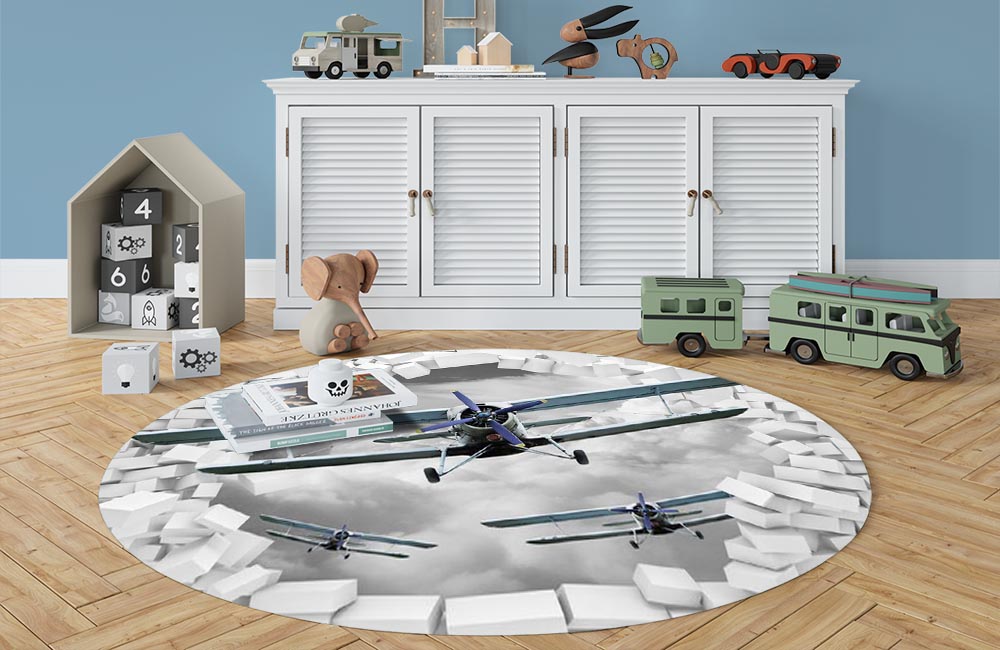 3D Ковер «Самолеты сквозь стену» Овальный 3