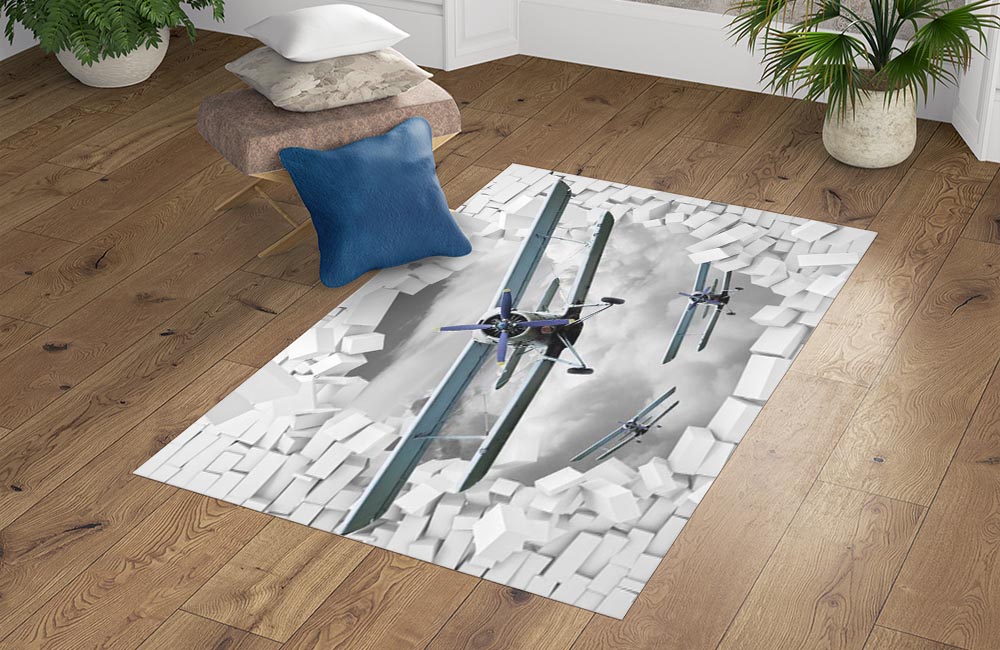 3D Ковер «Самолеты сквозь стену» Прямоугольный 4