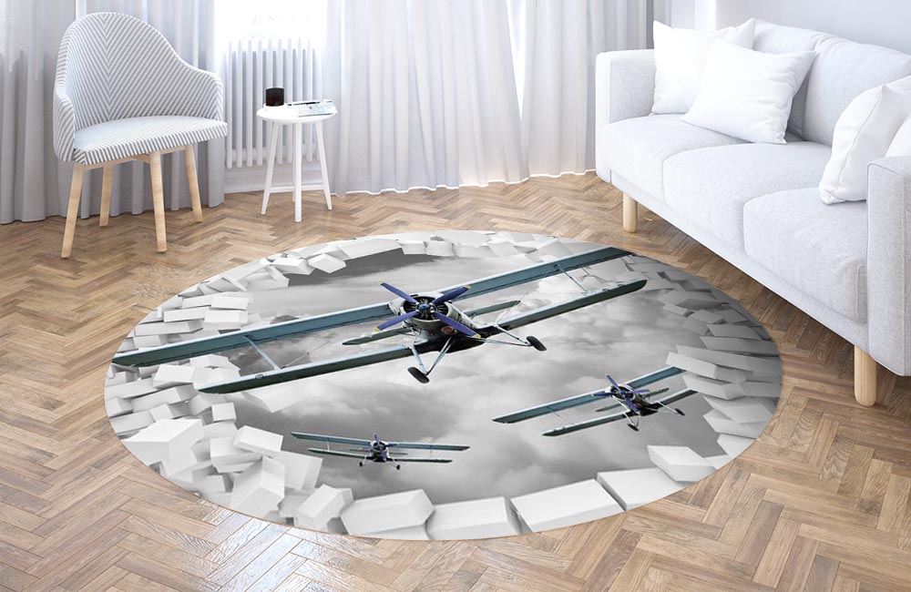 3D Ковер «Самолеты сквозь стену» Круглый 3
