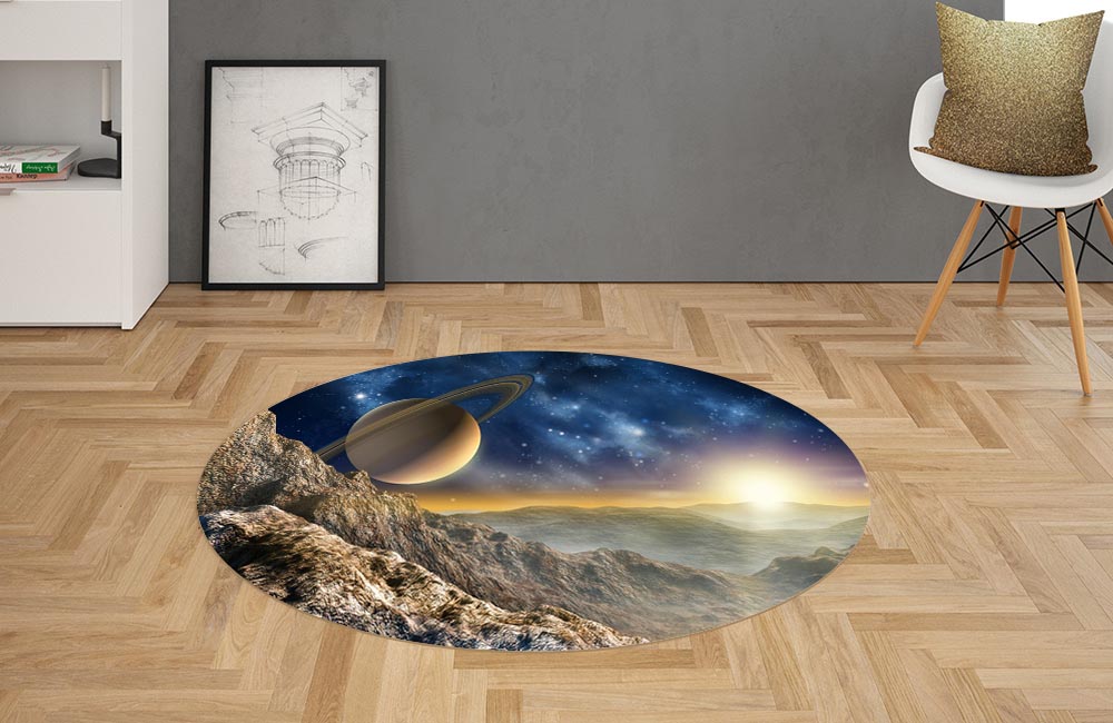 3D Ковер «Огромный астероид с видом на Сатурн» Овальный 2