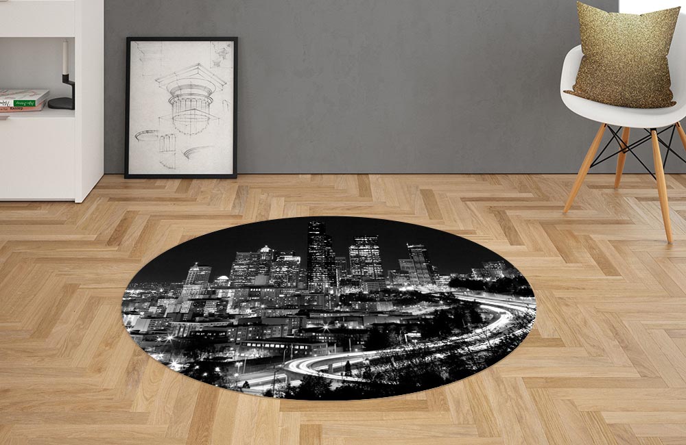3D Ковер «Ночной город черно-белые» Овальный 2