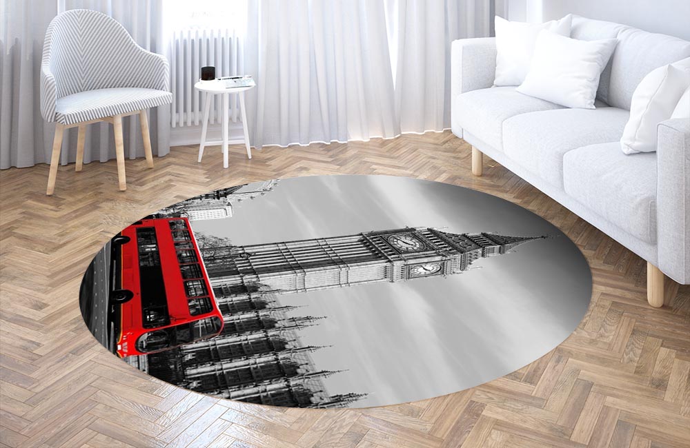 3D Ковер «Красный автобус - Лондон» Круглый 3