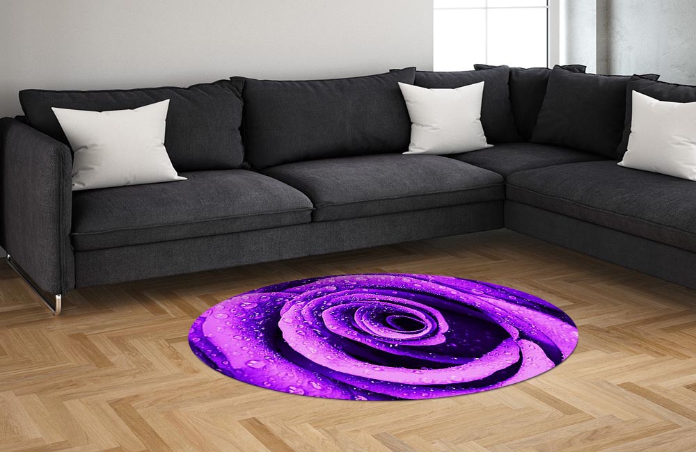 3D Ковер «Фиолетовая роза с каплями» Овальный 1