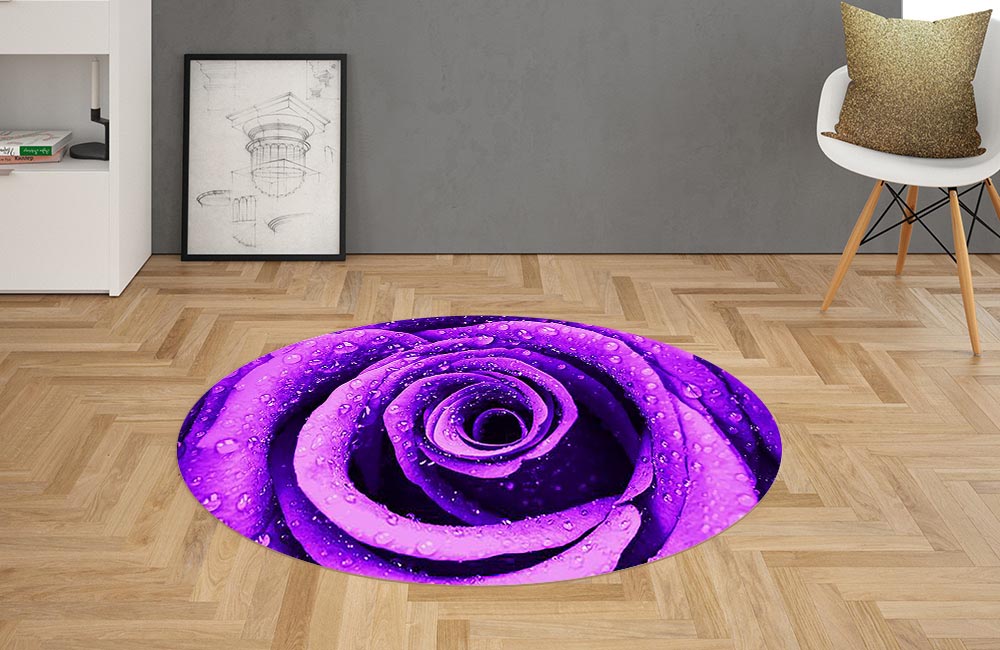 3D Ковер «Фиолетовая роза с каплями» Овальный 2
