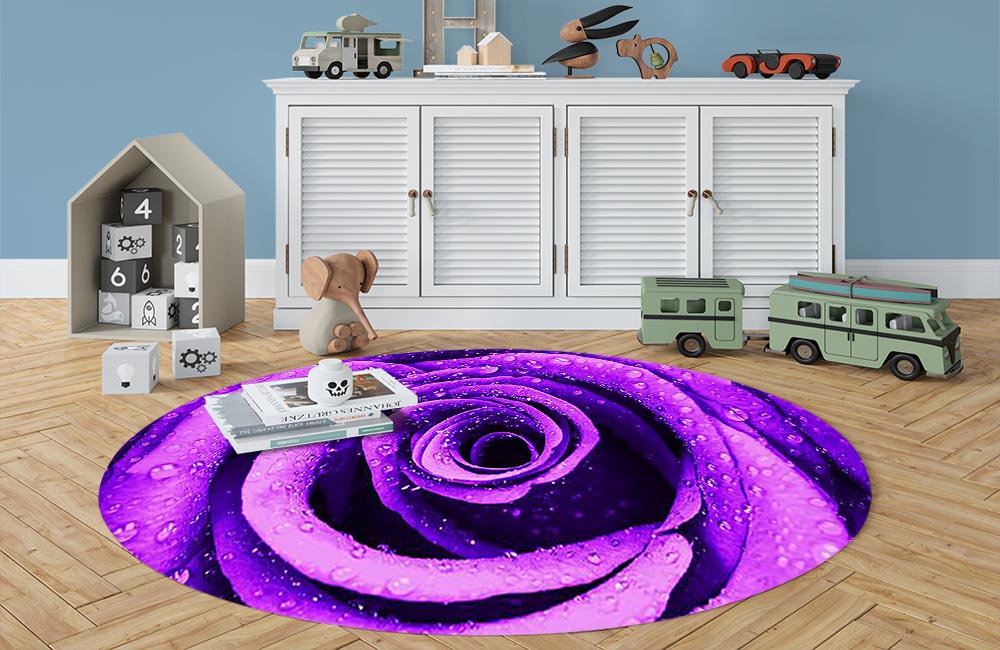3D Ковер «Фиолетовая роза с каплями» Овальный 3