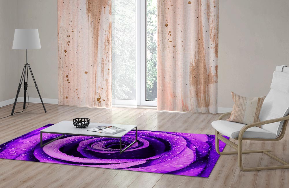 3D Ковер «Фиолетовая роза с каплями» Прямоугольный 2