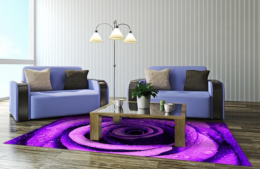 3D Ковер «Фиолетовая роза с каплями» Прямоугольный 3