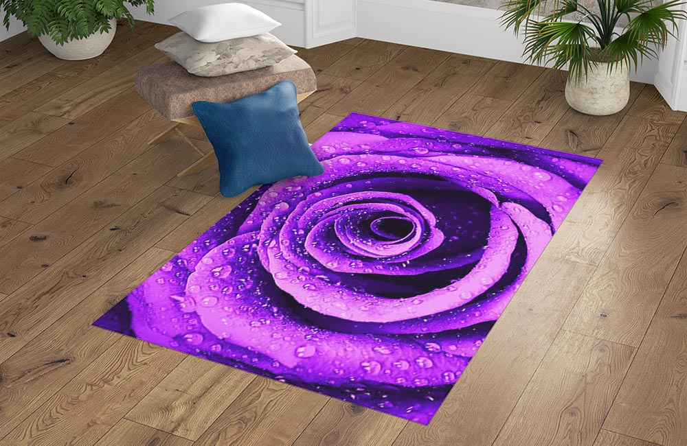 3D Ковер «Фиолетовая роза с каплями» Прямоугольный 4