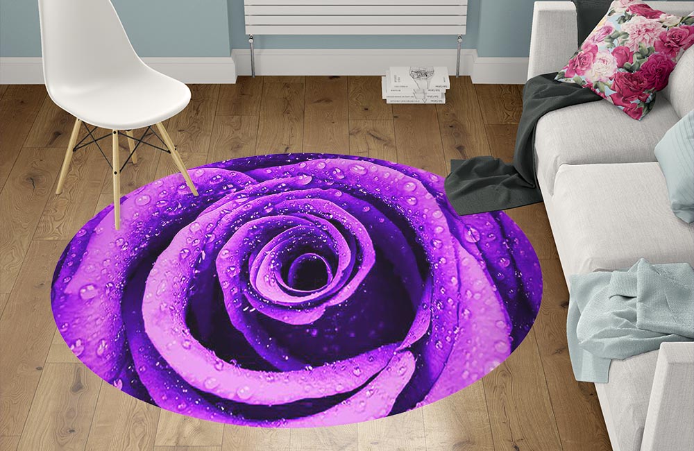 3D Ковер «Фиолетовая роза с каплями» Круглый 1
