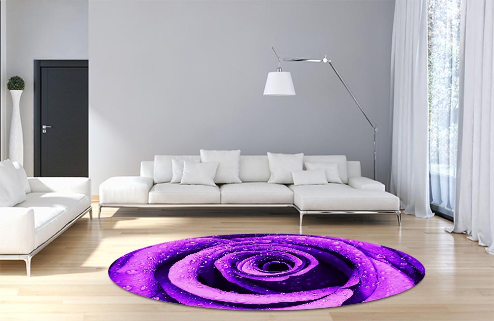 3D Ковер «Фиолетовая роза с каплями» Круглый 4