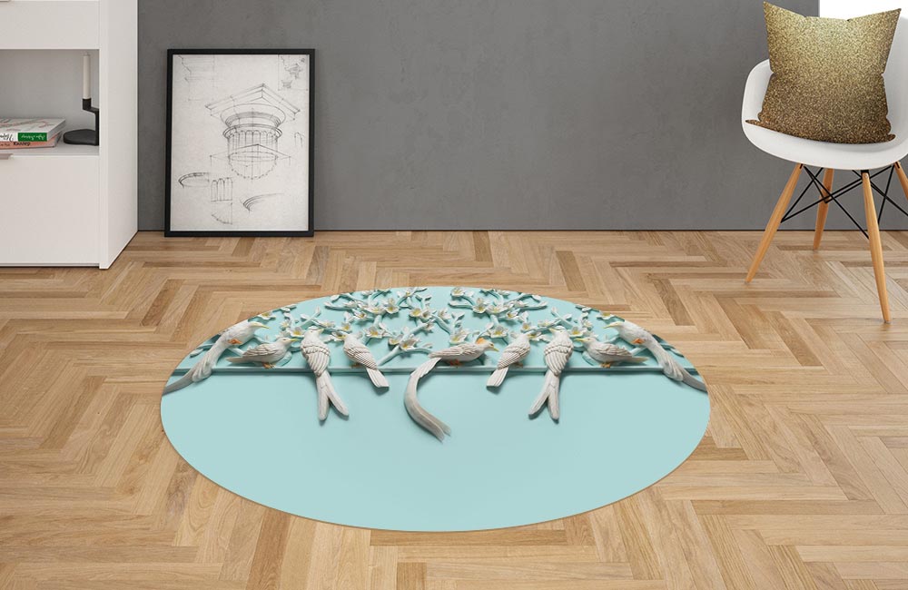 3D Ковер «Объемная инсталляция с птицами»  Овальный 2